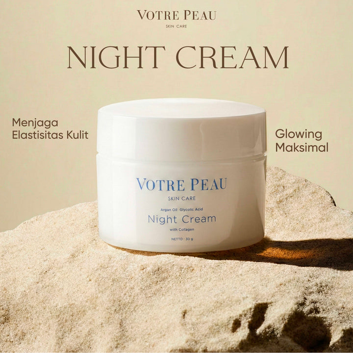 Votre Peau Collagen Booster Night Cream 30gr - Kulit Cerah Glowing dan Tampak Lebih Muda