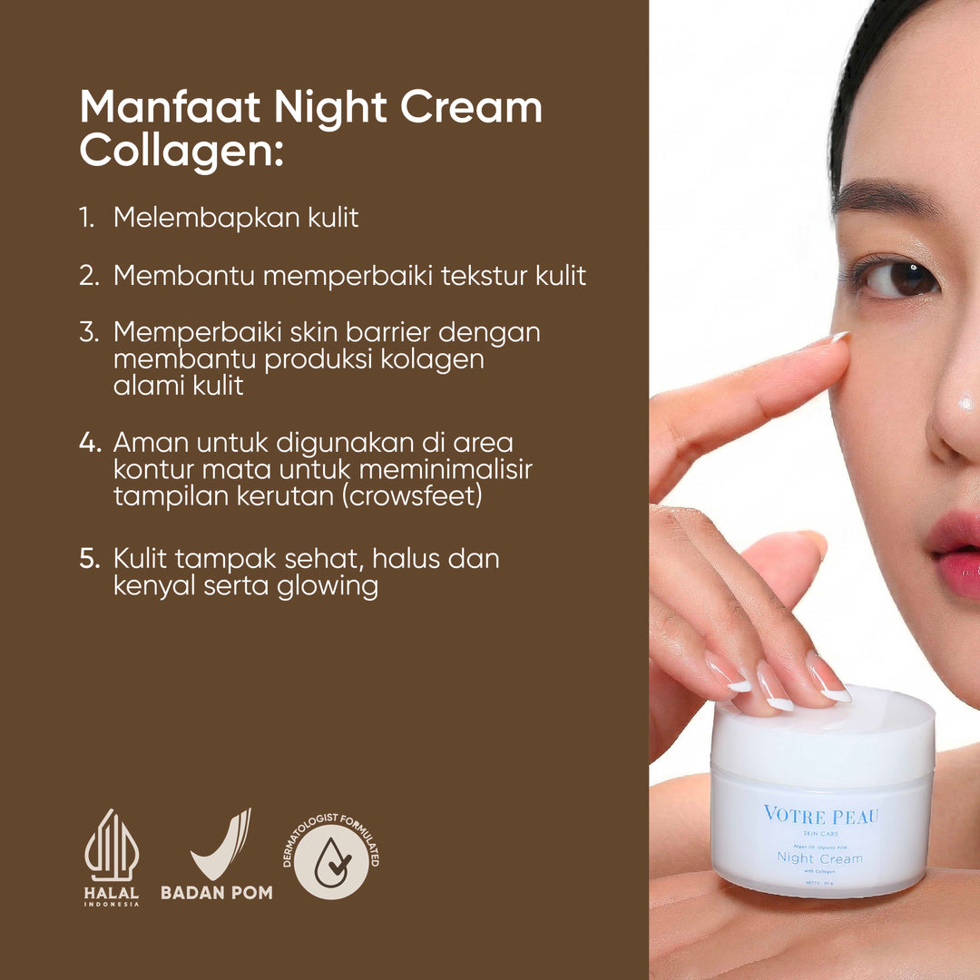 Votre Peau Collagen Booster Night Cream 30gr - Kulit Cerah Glowing dan Tampak Lebih Muda