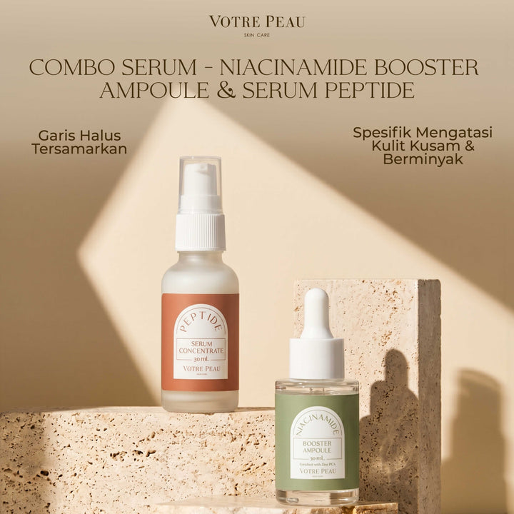 Votre Peau Combo Serum : Niacinamide Booster Ampoule & Serum Peptide Anti Jerawat dan Anti Aging Penuaan