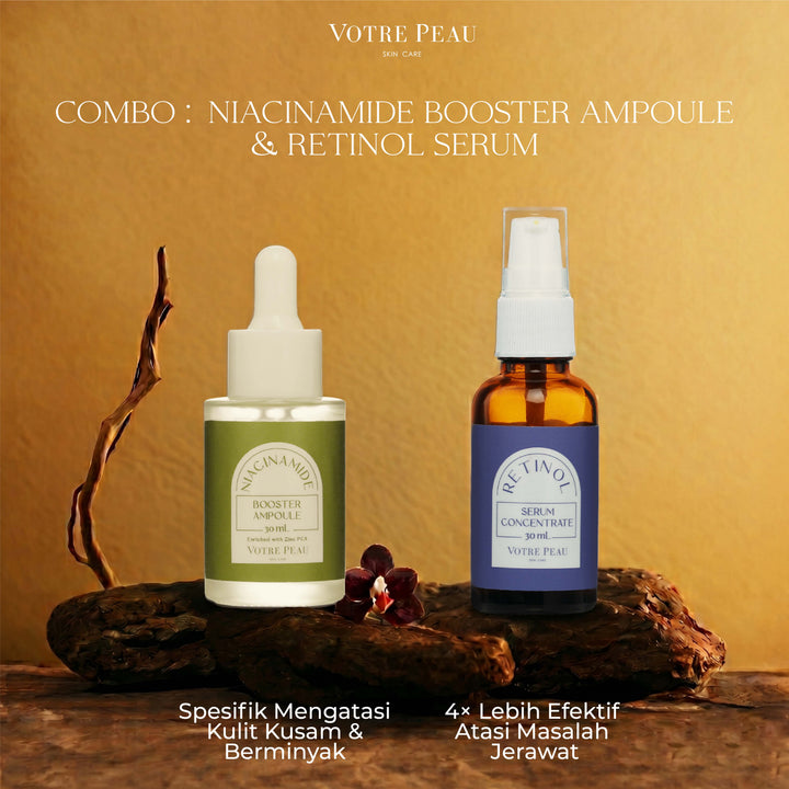 Votre Peau Combo Serum : Niacinamide Booster Ampoule & Serum Retinol - Obat Jerawat dan Anti Aging Penuaan