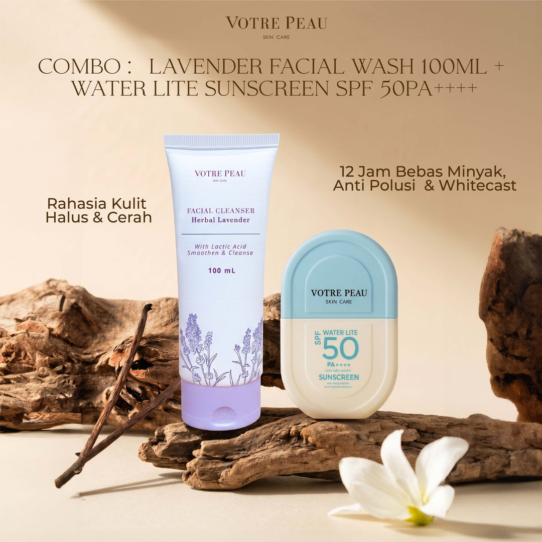 Votre Peau Combo : Water Lite Sunscreen SPF 50PA++++ & Lavender Facial Wash 100ml copy